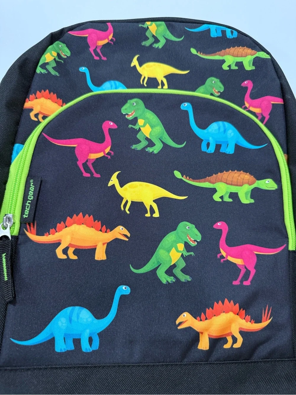 NWT Tech Gear Kids Dinosaur Backpack Black Neon Green 15.5” School Bag